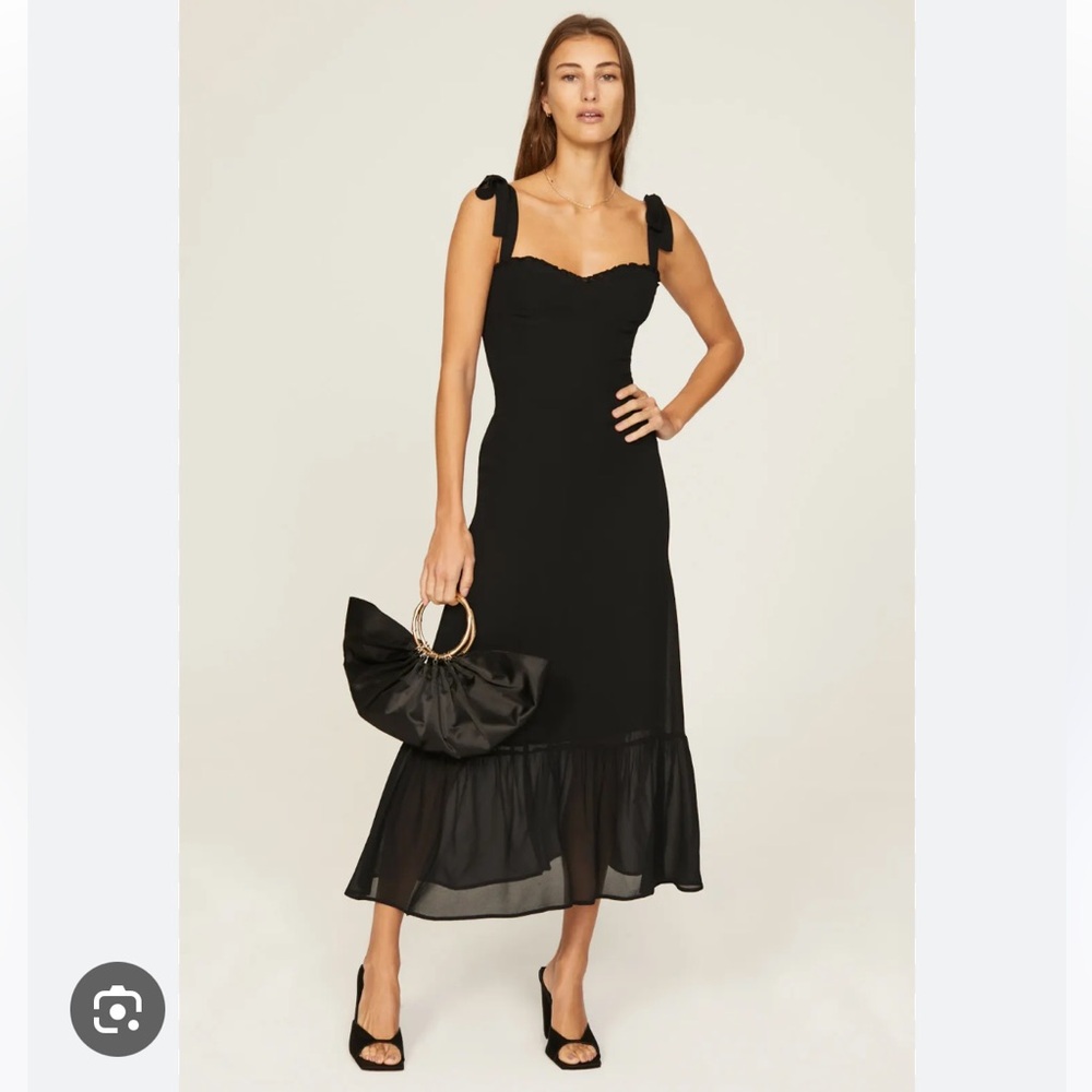 Reformation Nikita Black Flowy Midi Dress with Bow Tie Straps